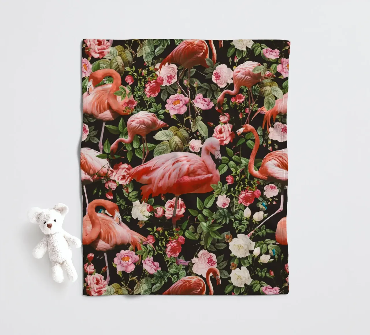 Floral and Flamingo Pattern coperta in pile da burcukorkmazyurek