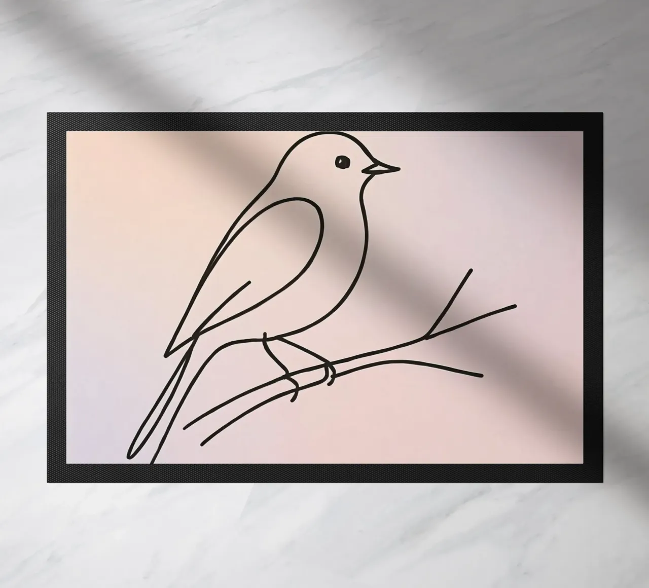 Detailed line drawing of a bird perched on a branch pastel doormat by DesignDoodle