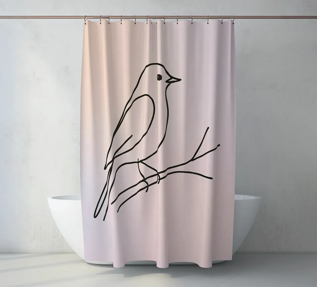 Gedetailleerde lijntekening van een vogel op een tak pastel douchegordijn van DesignDoodle
