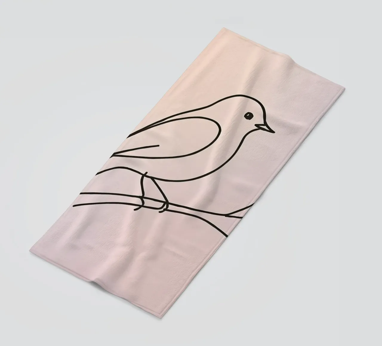 Detailed line drawing of a bird perched on a branch pastel beach towel by DesignDoodle