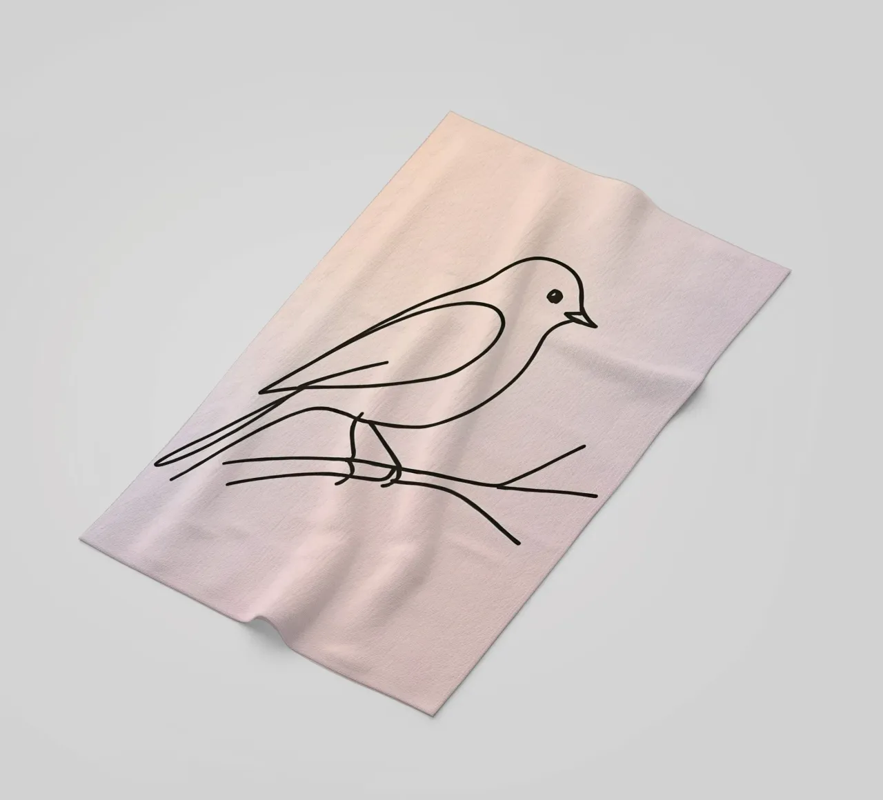 Detailed line drawing of a bird perched on a branch pastel beach towel by DesignDoodle