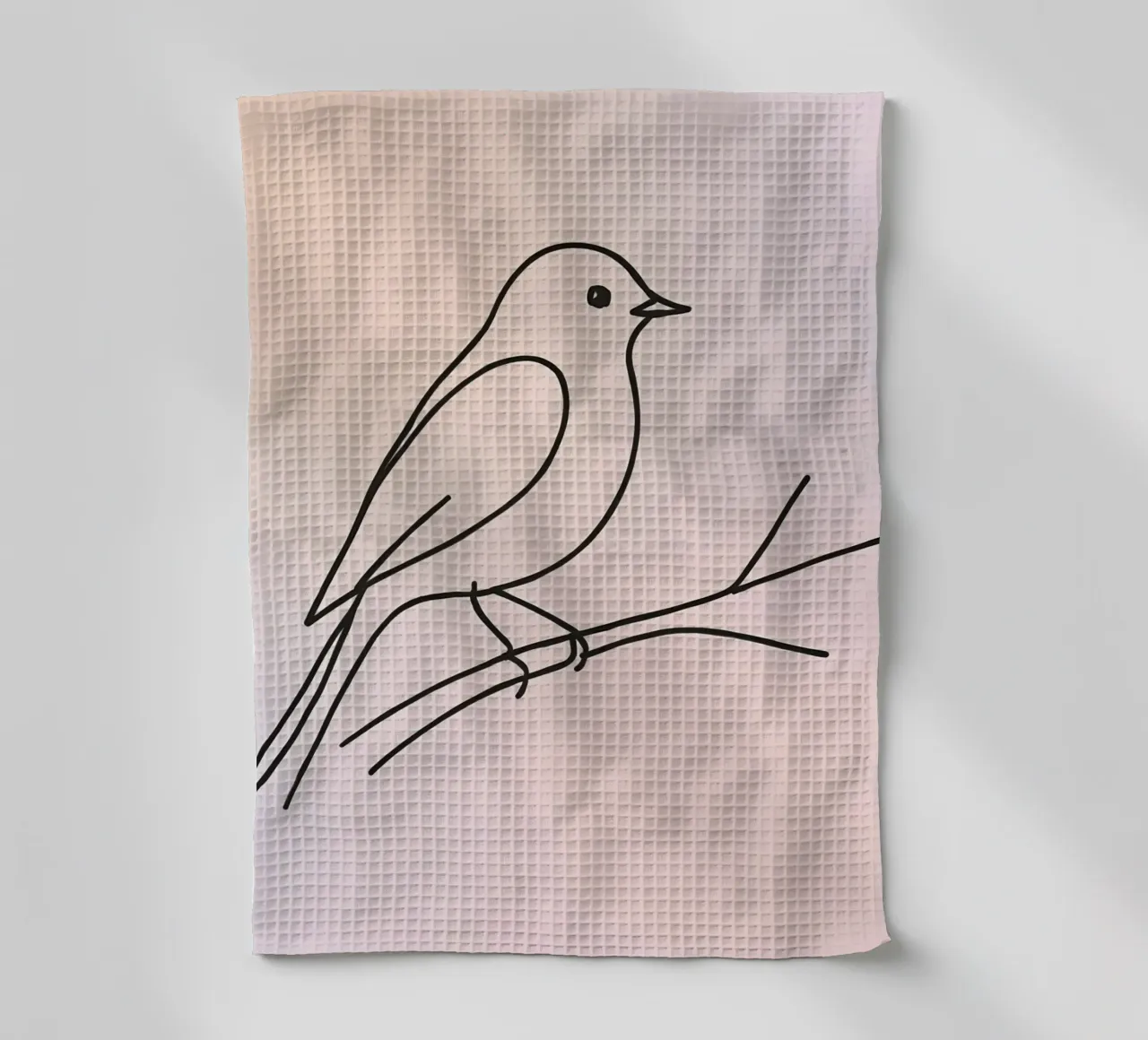 Detailed line drawing of a bird perched on a branch pastel tea towel by DesignDoodle