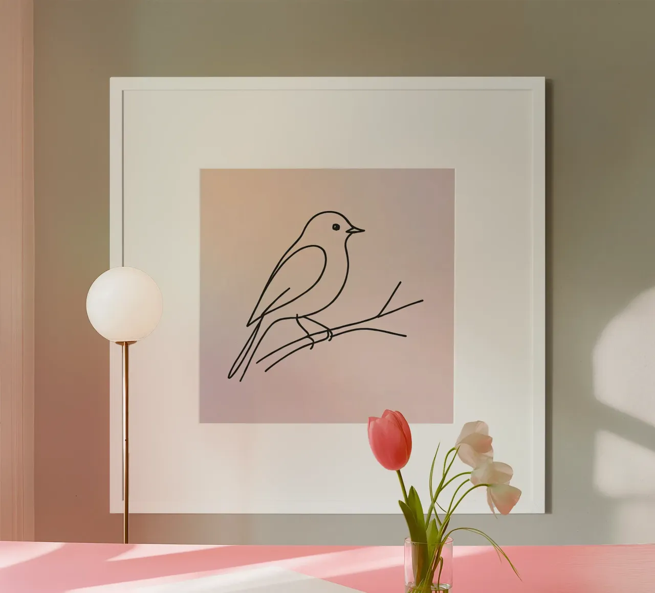 Detailed line drawing of a bird perched on a branch pastel hahnemühle by DesignDoodle