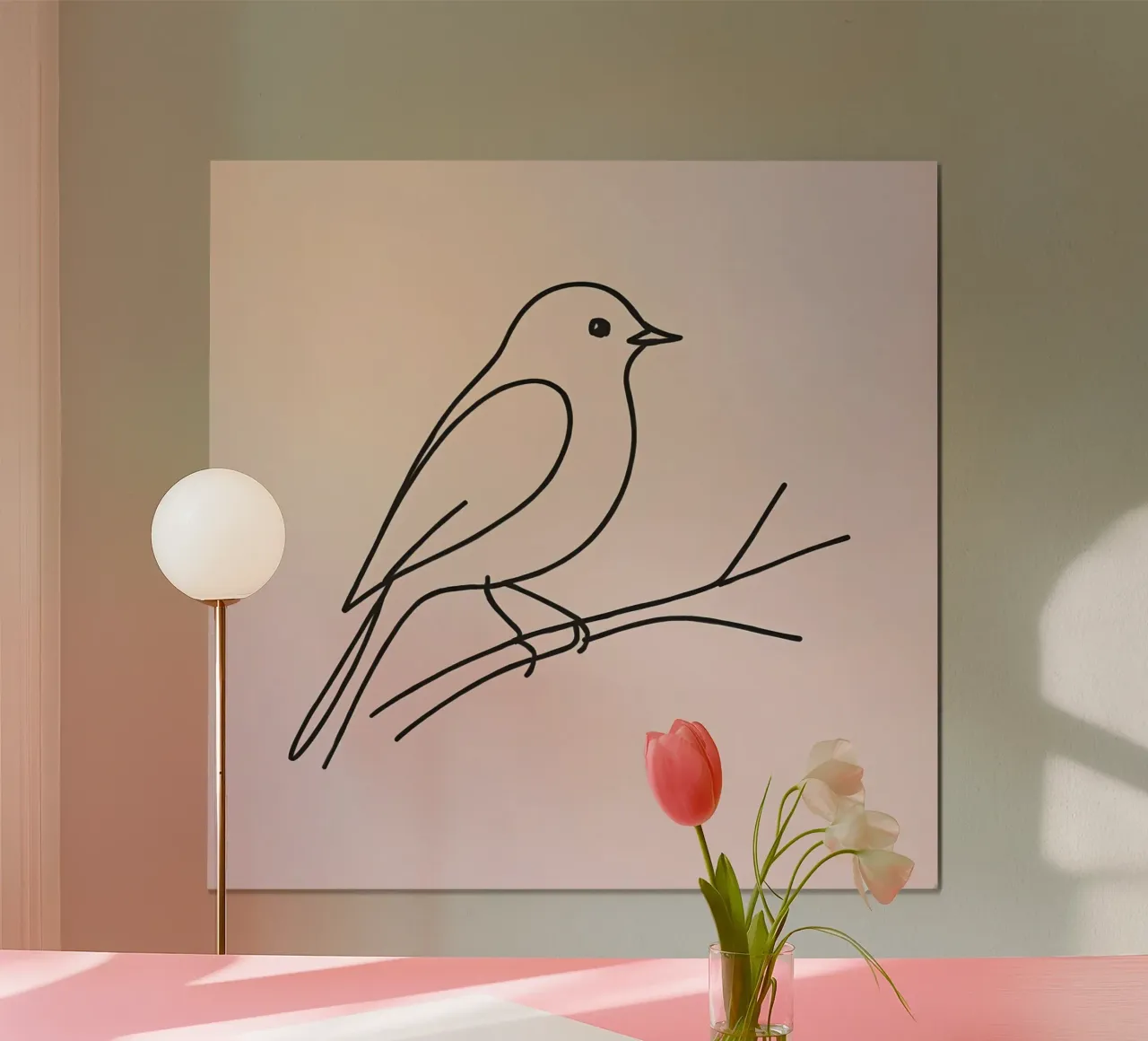 Detailed line drawing of a bird perched on a branch pastel hahnemühle by DesignDoodle