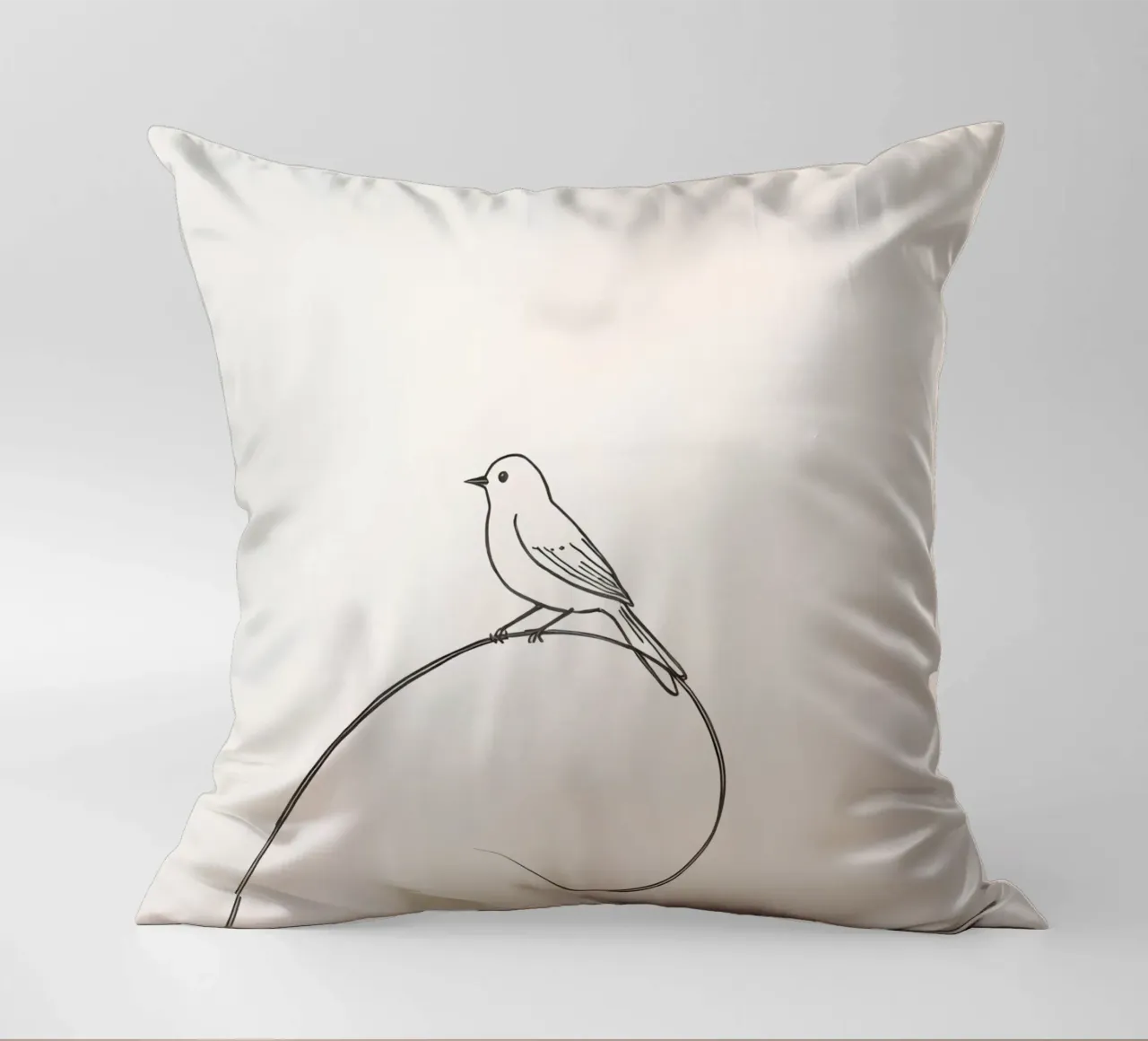 Uccello appollaiato su una linea delicata su uno sfondo chiaro cuscino da DesignDoodle