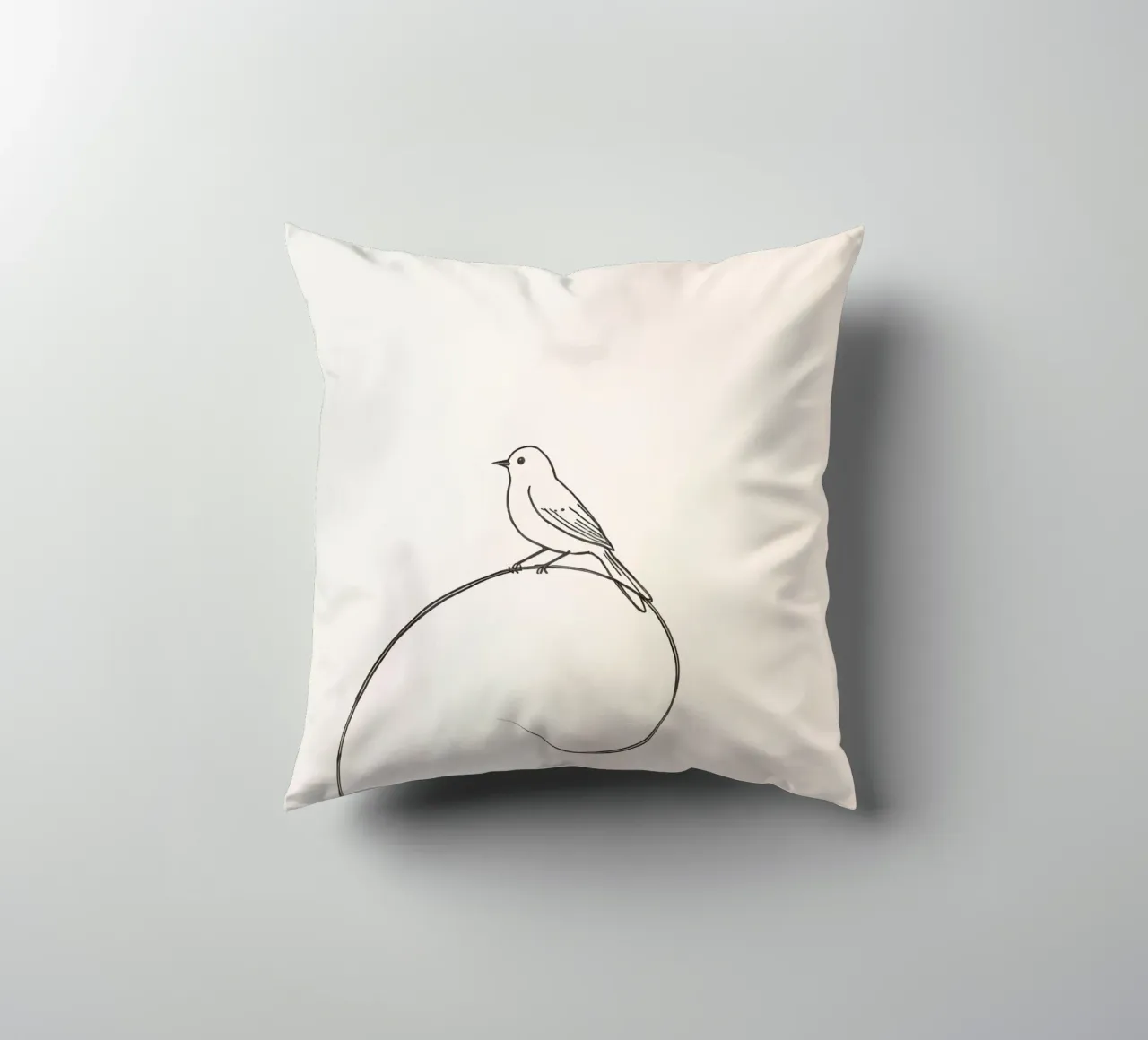 Uccello appollaiato su una linea delicata su uno sfondo chiaro cuscino da DesignDoodle