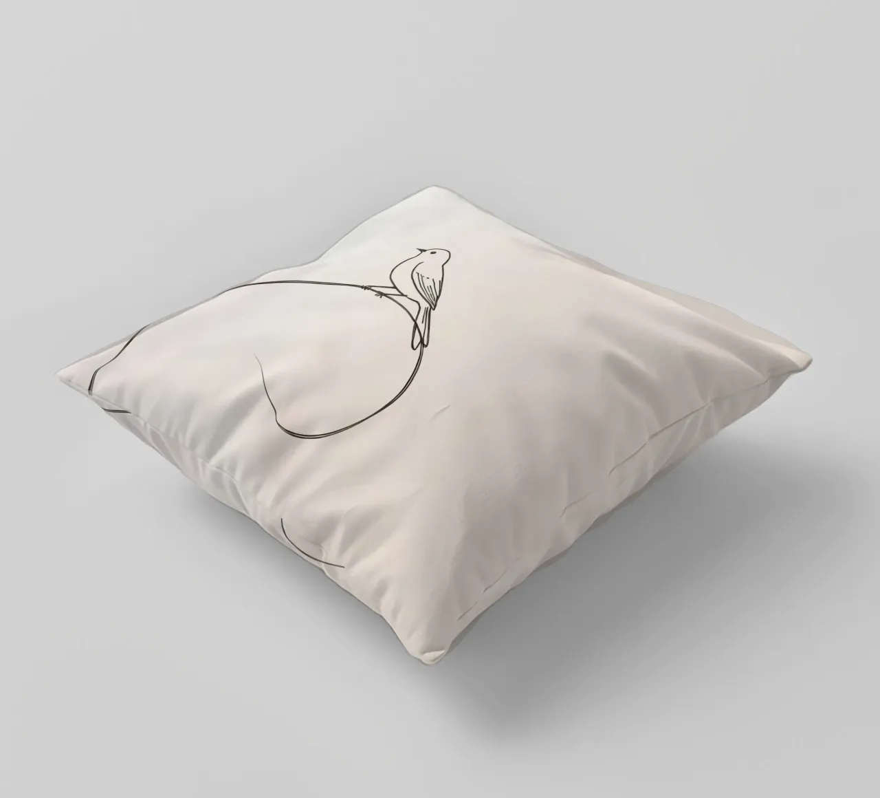 Uccello appollaiato su una linea delicata su uno sfondo chiaro cuscino da DesignDoodle