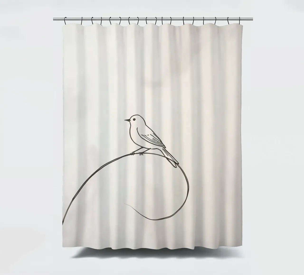 Vogel auf einer zarten Linie inmitten eines hellen Hintergrunds sitzend Duschvorhang von DesignDoodle