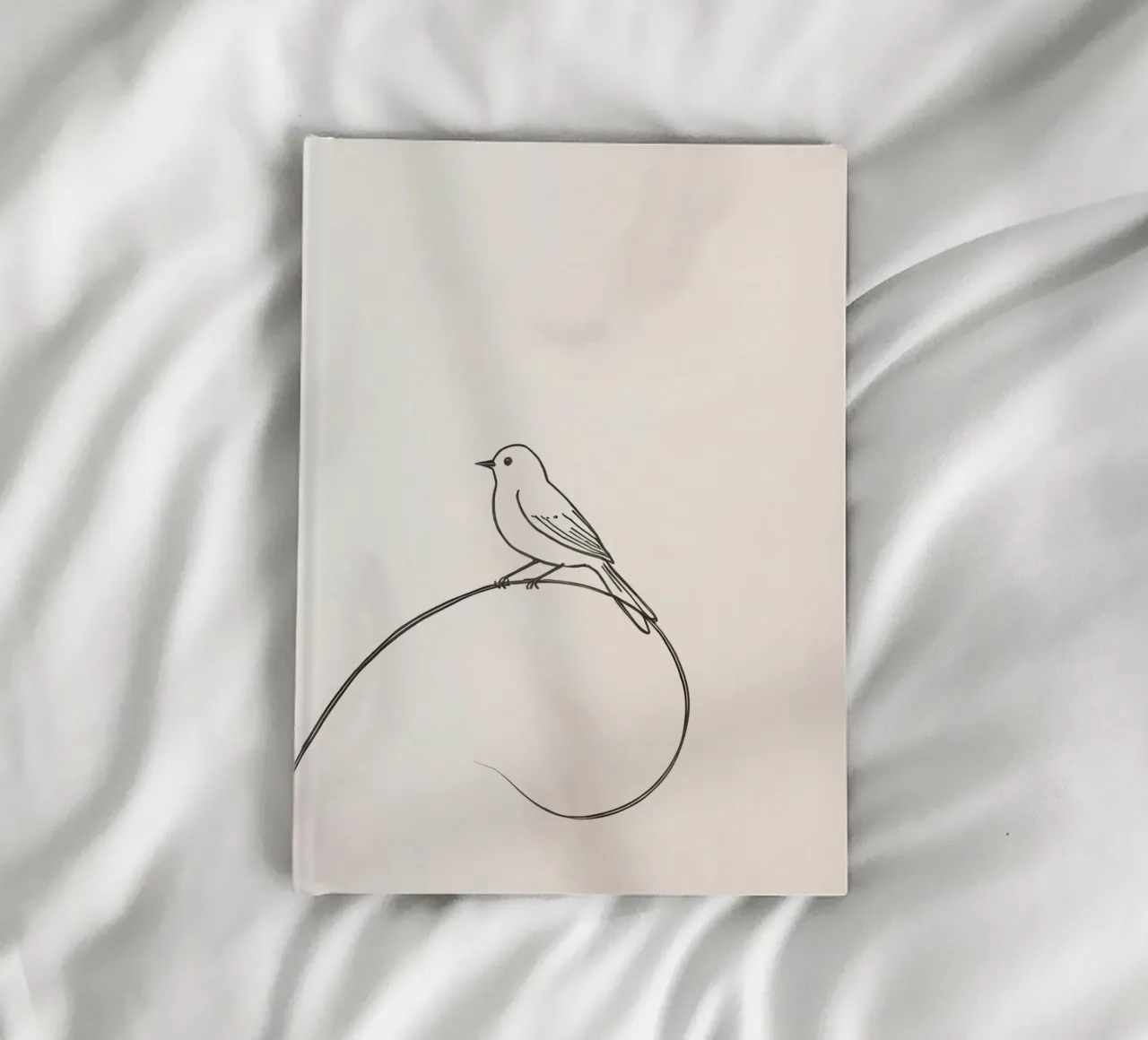 Bird perched on a delicate line amidst light background notebook by DesignDoodle