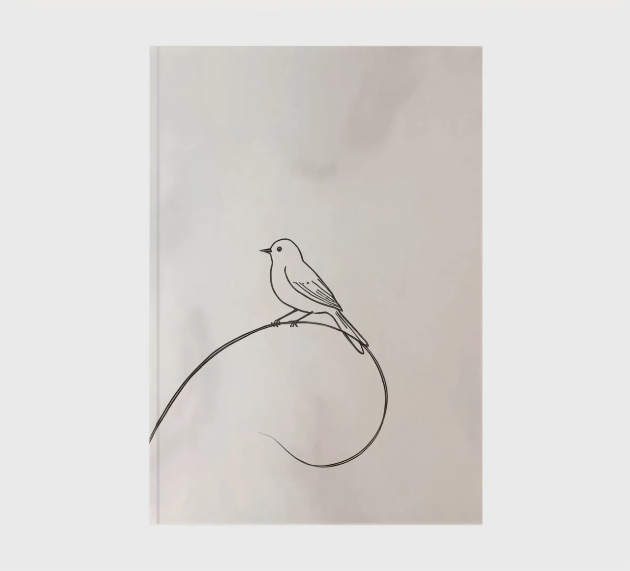 Bird perched on a delicate line amidst light background notebook by DesignDoodle
