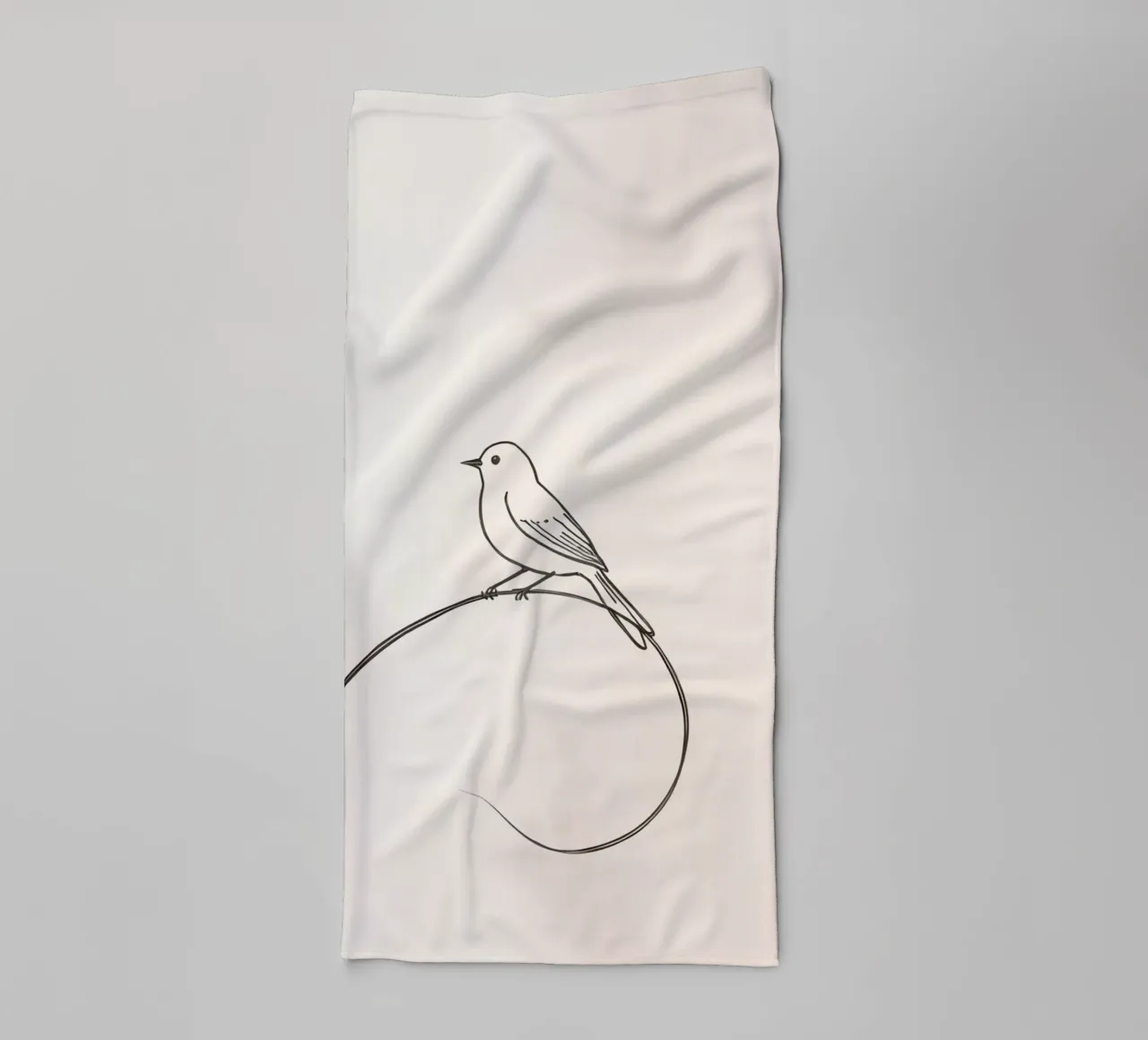 Bird perched on a delicate line amidst light background towel by DesignDoodle