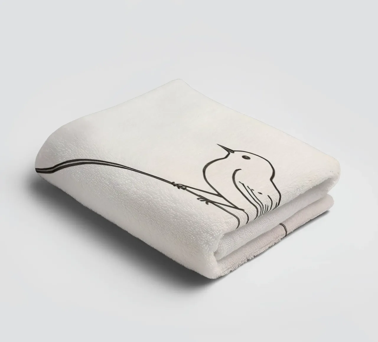 Bird perched on a delicate line amidst light background towel by DesignDoodle