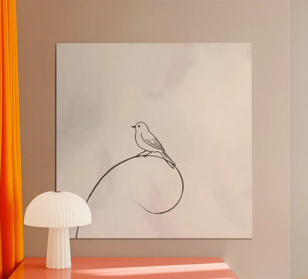 Vogel auf einer zarten Linie inmitten eines hellen Hintergrunds sitzend Hahnemühle von DesignDoodle