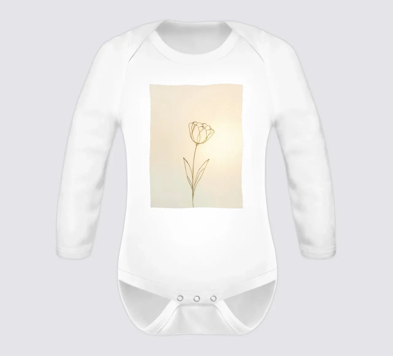 Elegant line drawing of a flower against a soft background long-sleeve baby romper by DesignDoodle