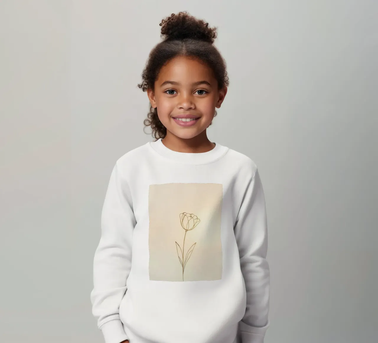 Elegant line drawing of a flower against a soft background kids sweatshirt by DesignDoodle