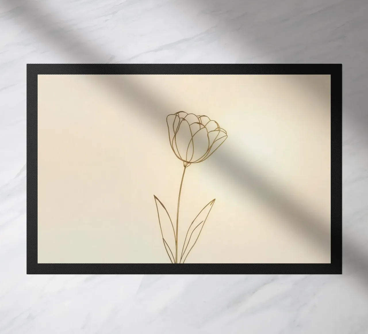 Elegant line drawing of a flower against a soft background doormat by DesignDoodle
