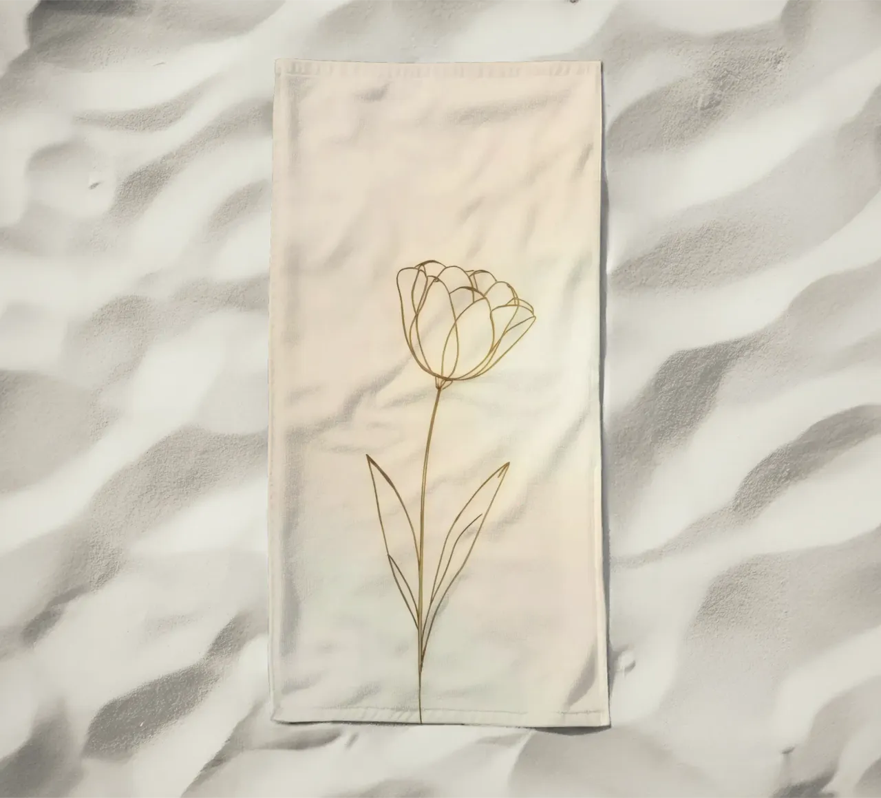 Elegant line drawing of a flower against a soft background beach towel by DesignDoodle