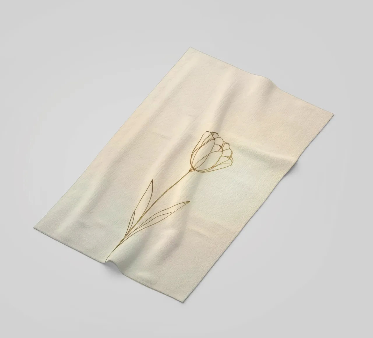 Elegant line drawing of a flower against a soft background beach towel by DesignDoodle