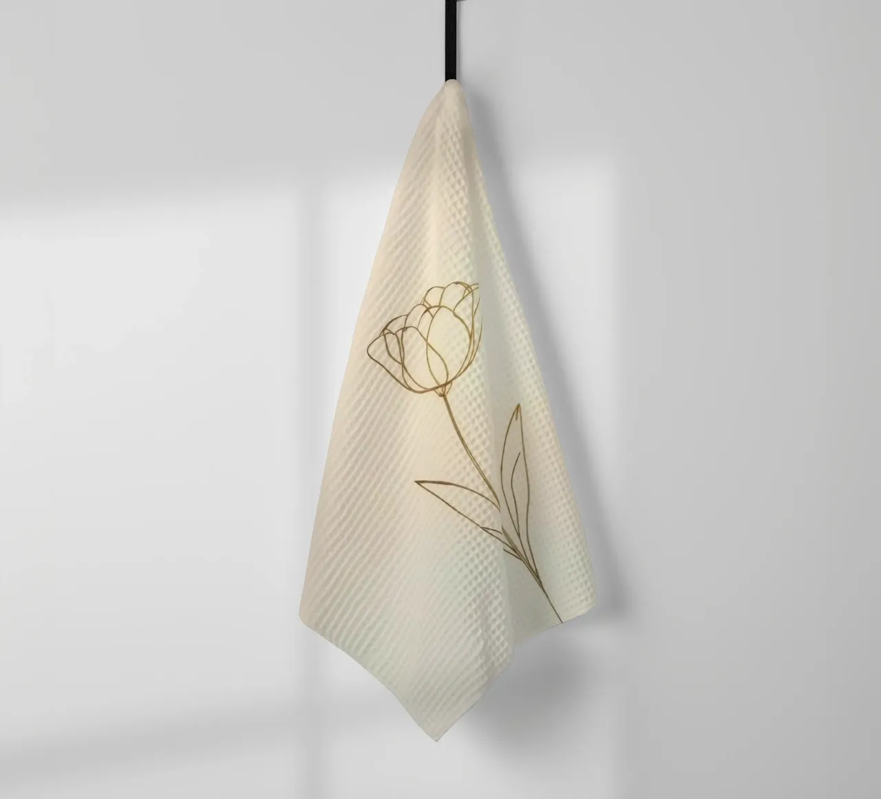 Dessin au trait élégant d'une fleur sur un fond doux torchon de DesignDoodle