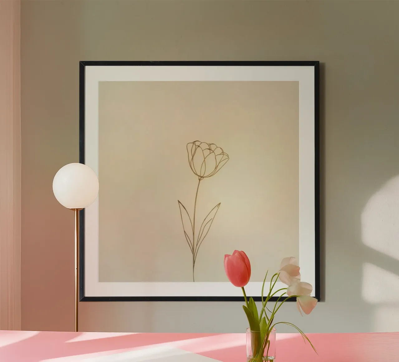 Elegant line drawing of a flower against a soft background hahnemühle by DesignDoodle