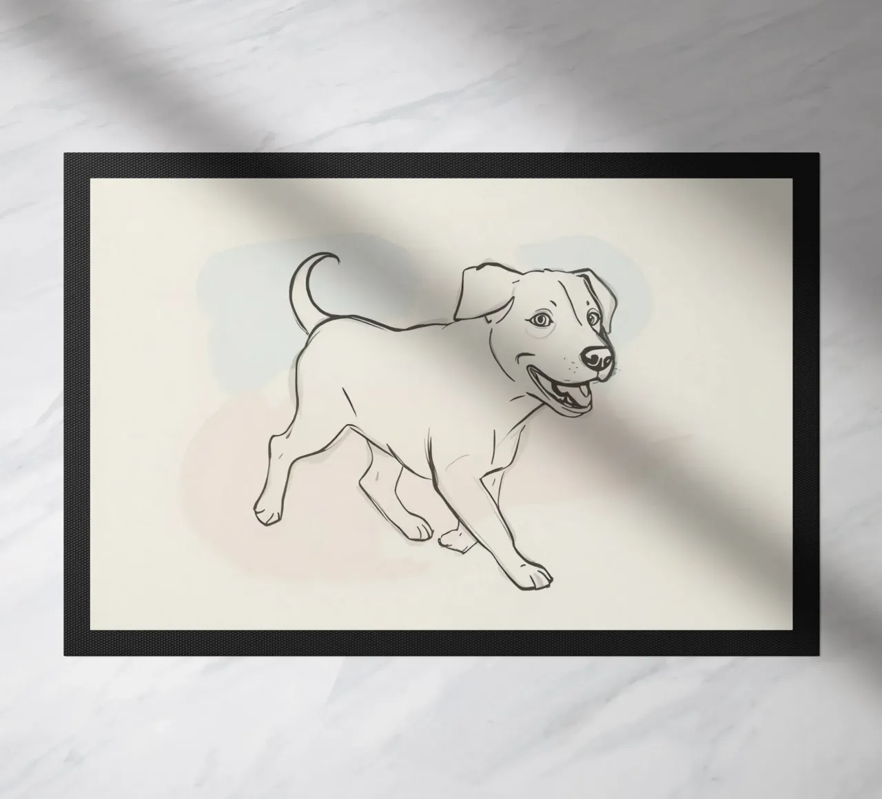Elegant line drawing of a flower against a soft background doormat by DesignDoodle
