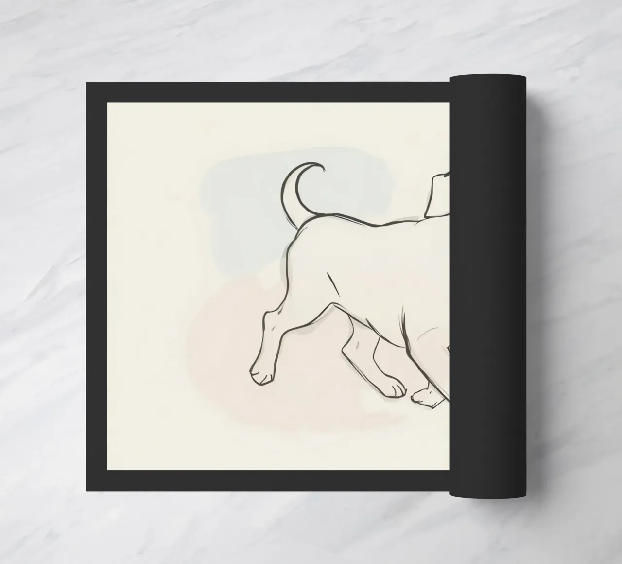 Elegant line drawing of a flower against a soft background doormat by DesignDoodle