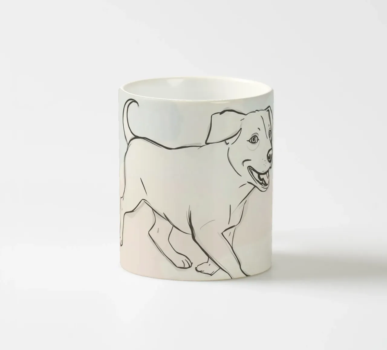 Elegant line drawing of a flower against a soft background ceramic mug by DesignDoodle