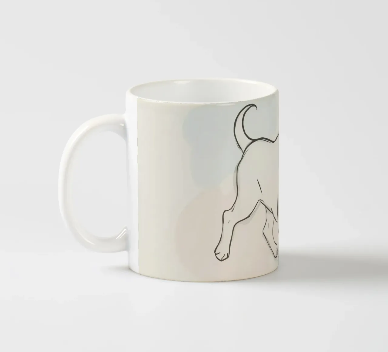 Elegant line drawing of a flower against a soft background ceramic mug by DesignDoodle