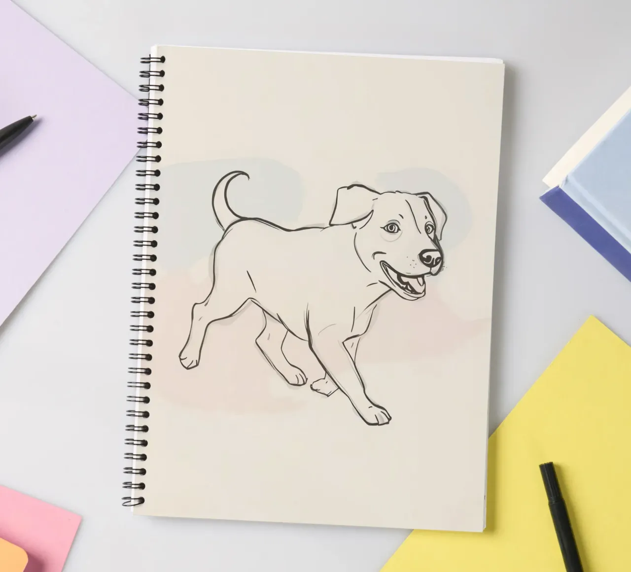 Elegant line drawing of a flower against a soft background spiral notebook by DesignDoodle