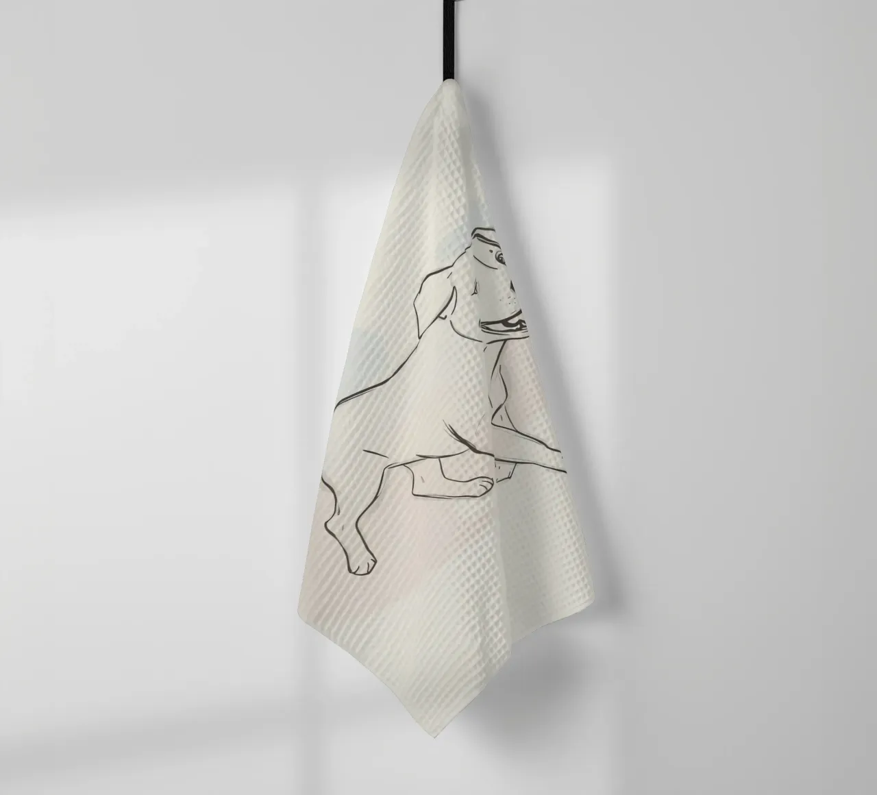 Elegant line drawing of a flower against a soft background tea towel by DesignDoodle