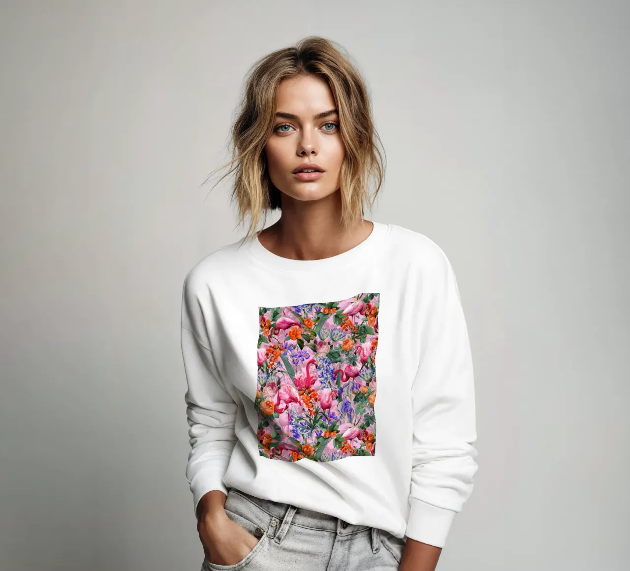 Floral and Flamingo VI Pattern felpa da burcukorkmazyurek