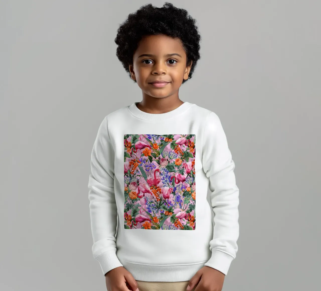 Floral and Flamingo VI Pattern felpa bambino da burcukorkmazyurek