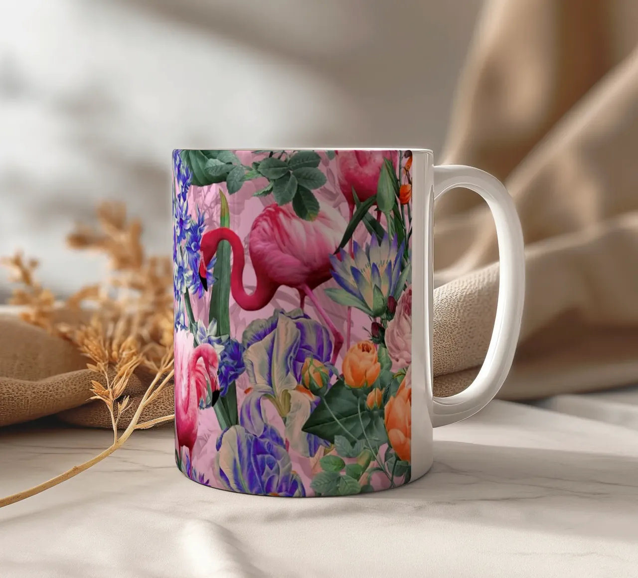 Floral and Flamingo VI Pattern tazza in ceramica da burcukorkmazyurek