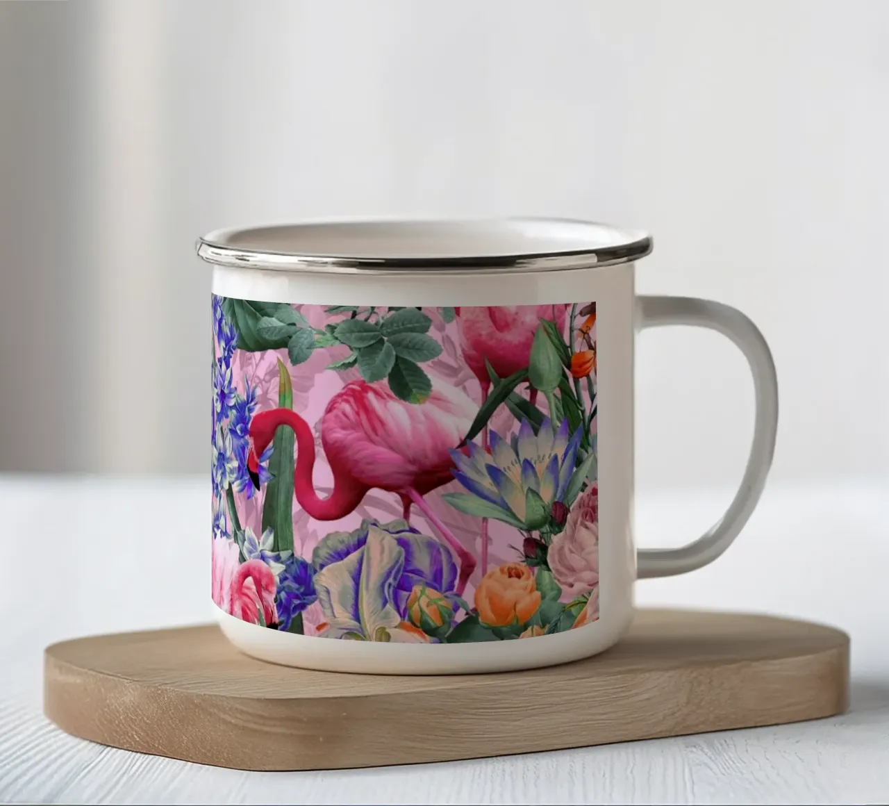 Floral and Flamingo VI Pattern tazza in smalto da burcukorkmazyurek