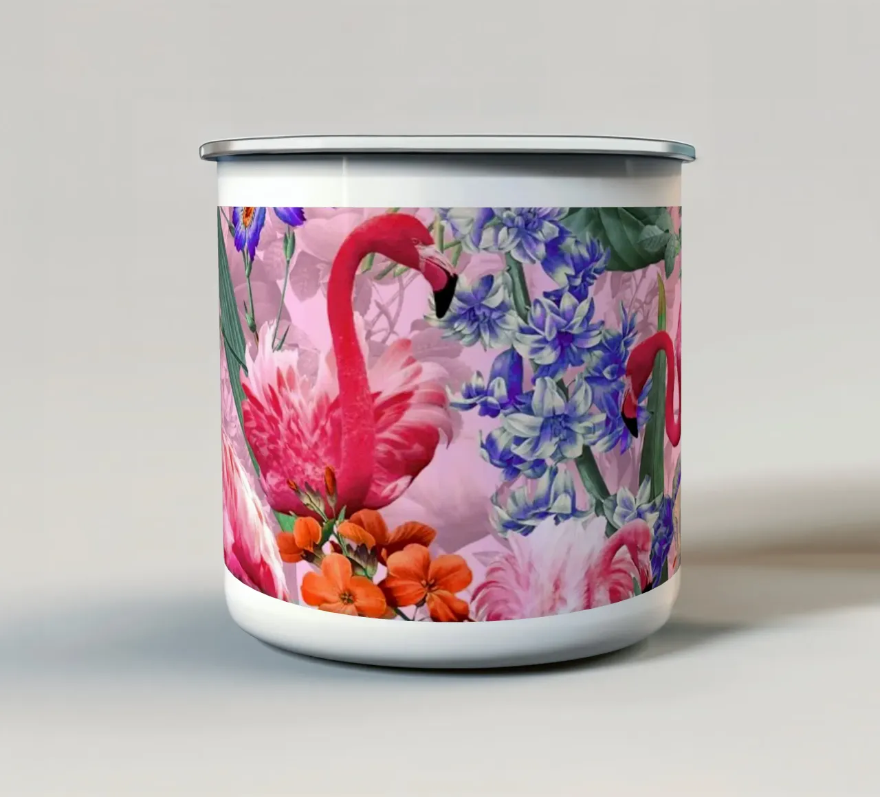 Floral and Flamingo VI Pattern tazza in smalto da burcukorkmazyurek