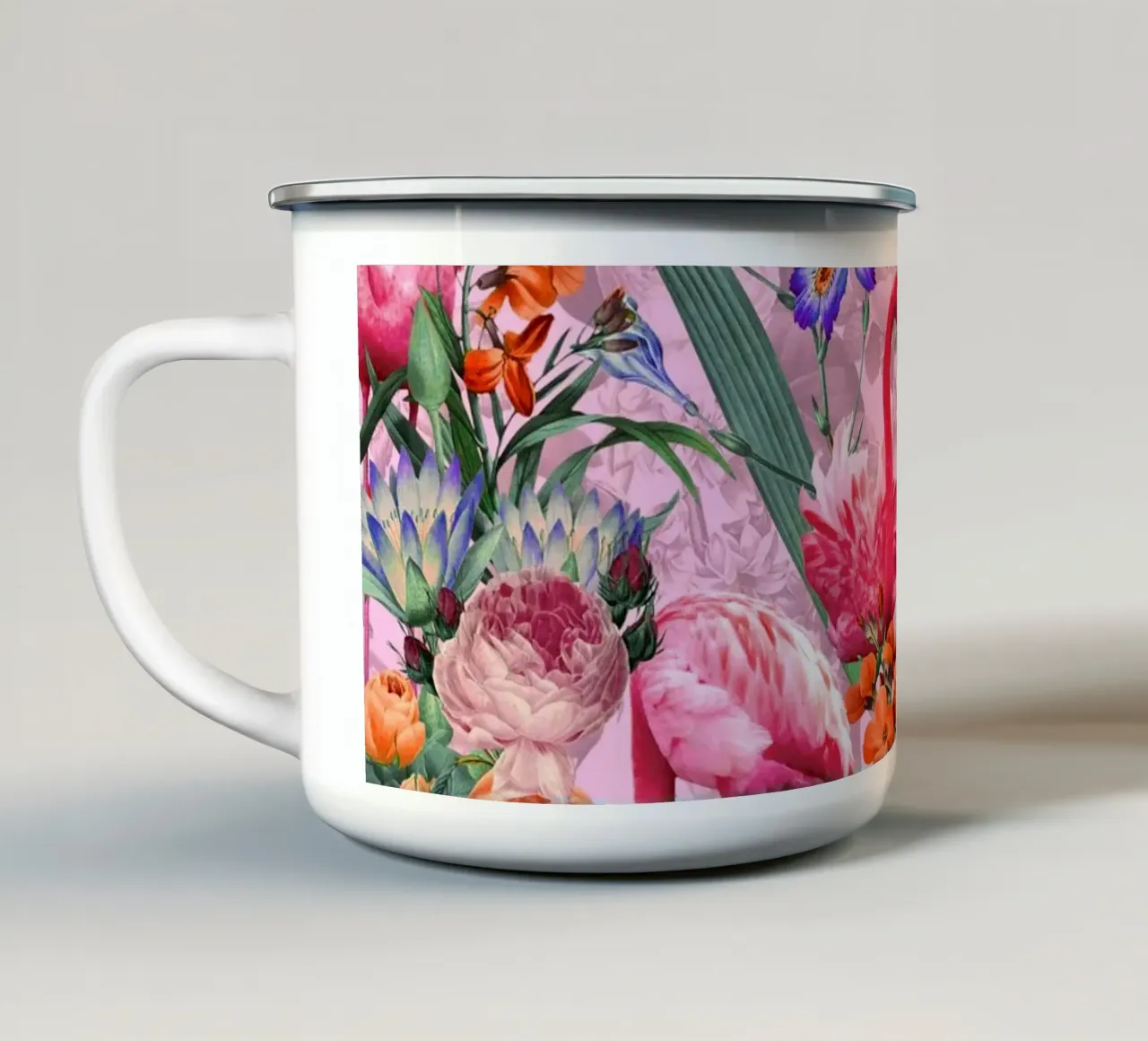 Floral and Flamingo VI Pattern tazza in smalto da burcukorkmazyurek