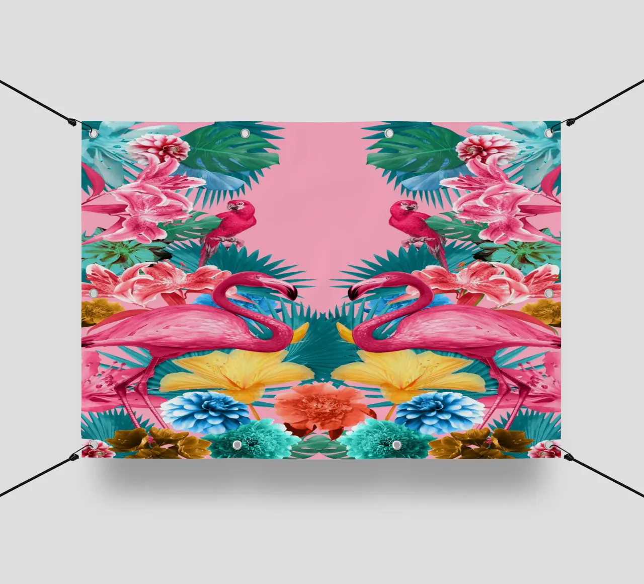 Flamingo and Tropical Garden telo in pvc da burcukorkmazyurek