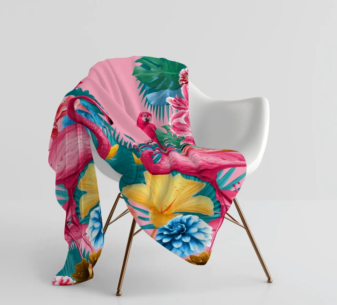 Flamingo and Tropical Garden fleece blanket by burcukorkmazyurek