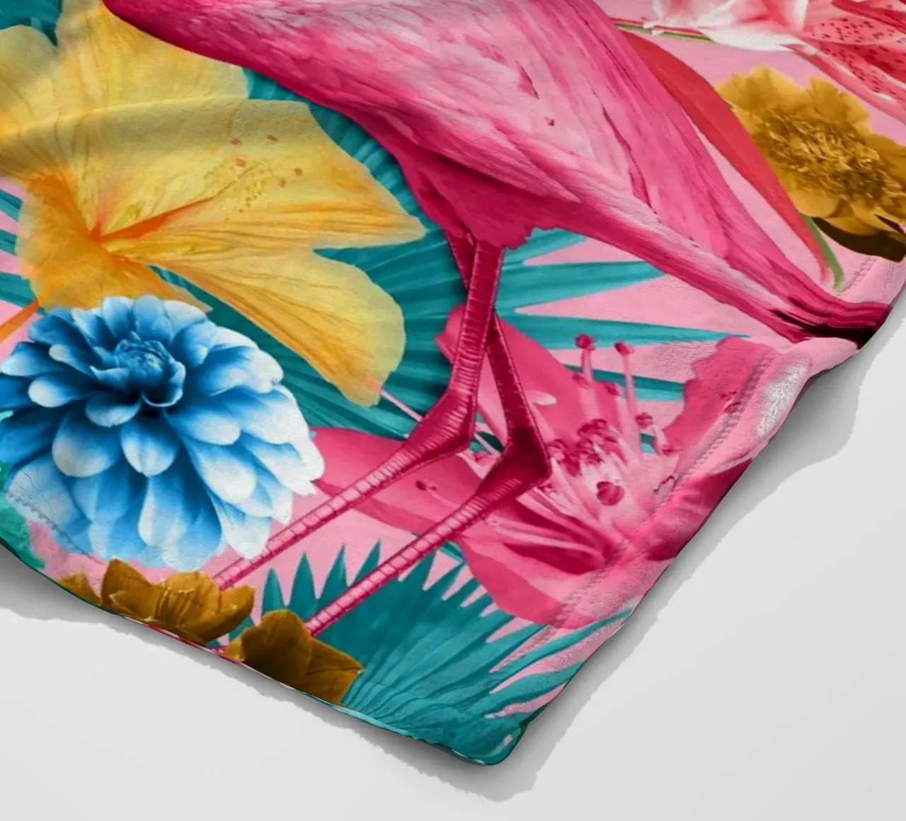 Flamingo and Tropical Garden fleece blanket by burcukorkmazyurek