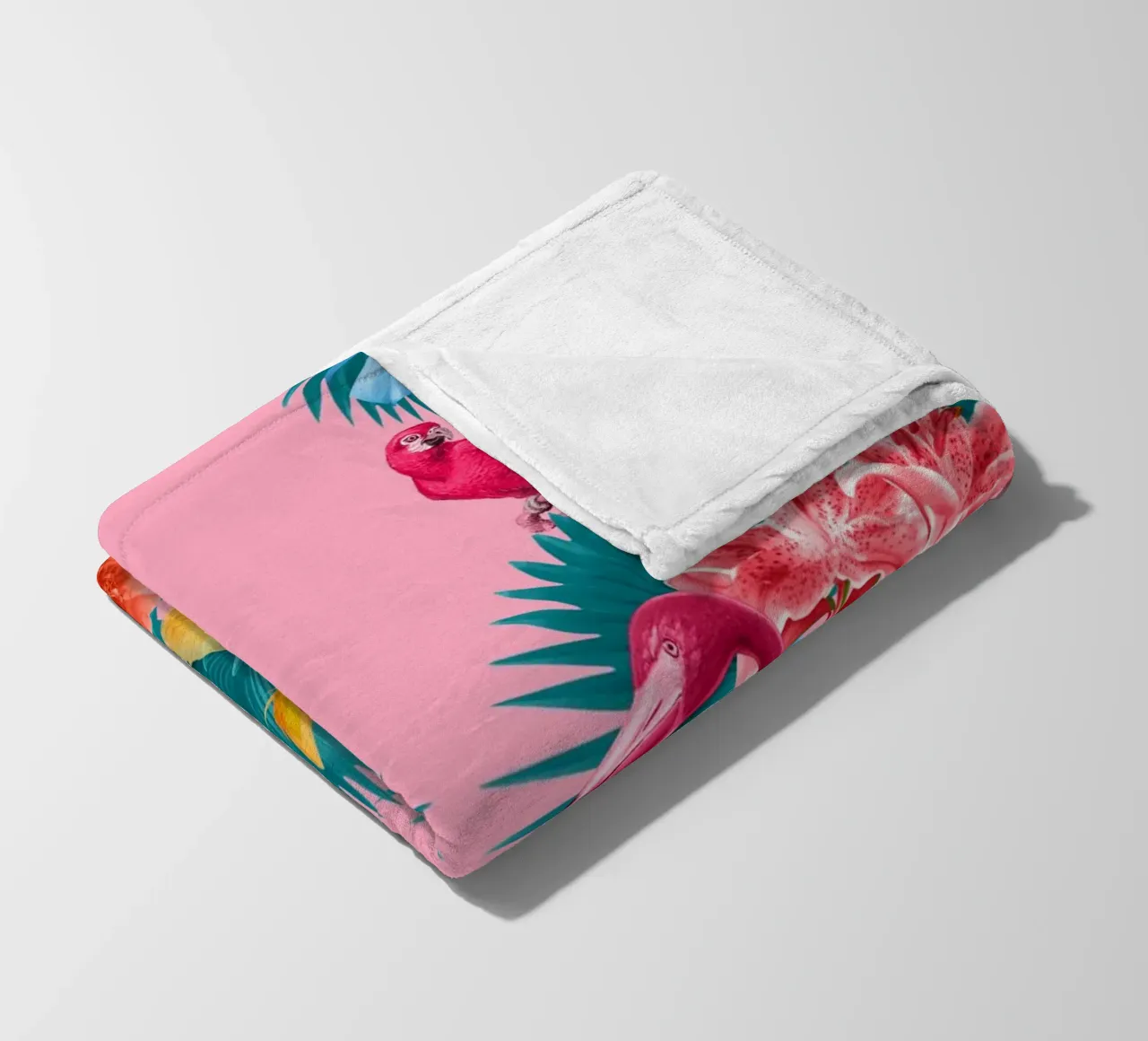 Flamingo and Tropical Garden fleece blanket by burcukorkmazyurek