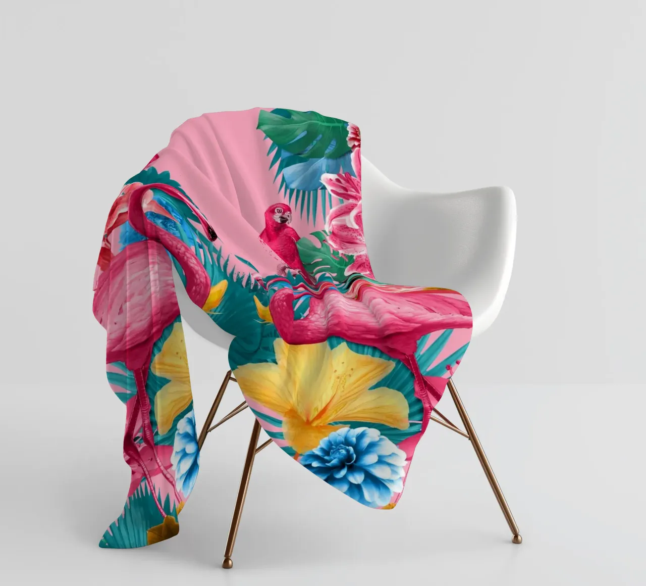 Flamingo and Tropical Garden fleece blanket by burcukorkmazyurek