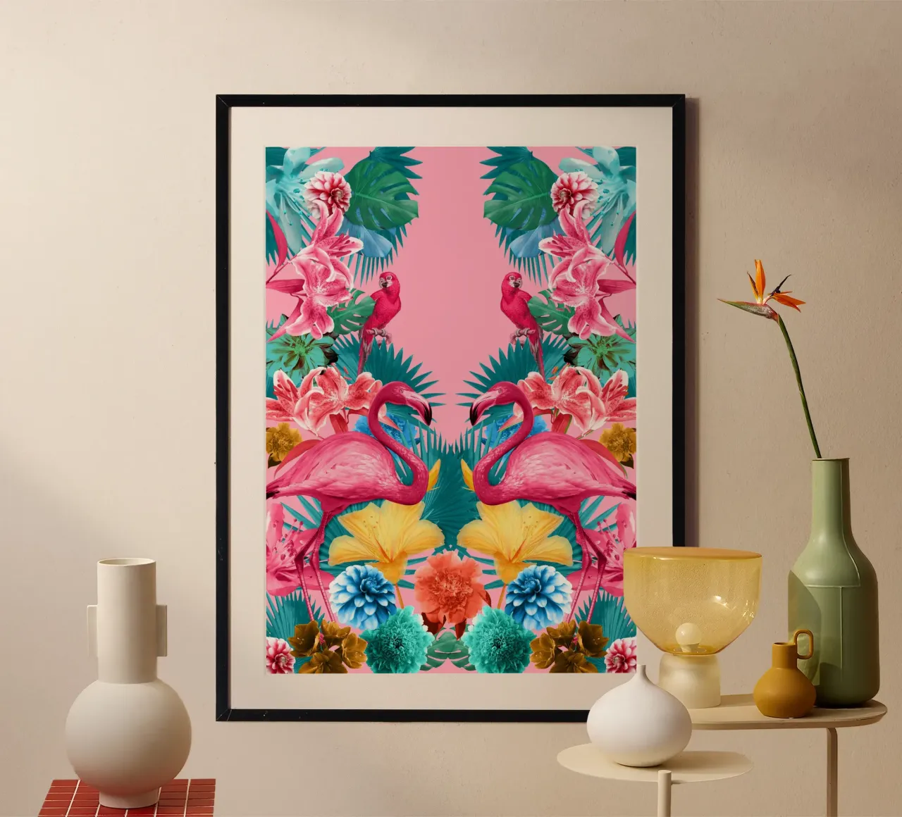 Flamingo and Tropical Garden carta hahnemühle da burcukorkmazyurek