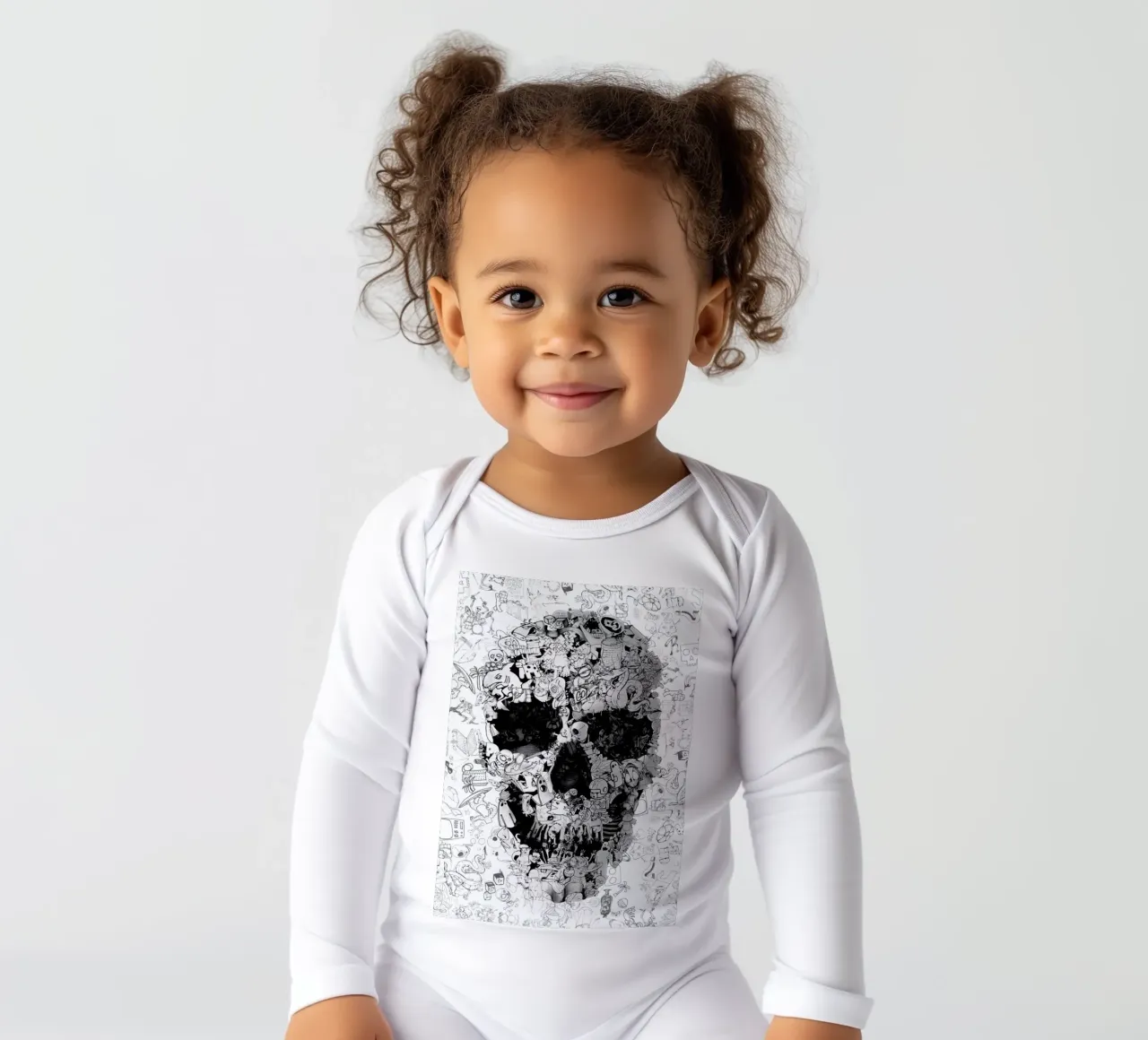 Doodle Skull BW Langarm Babybody von Ali Gulec