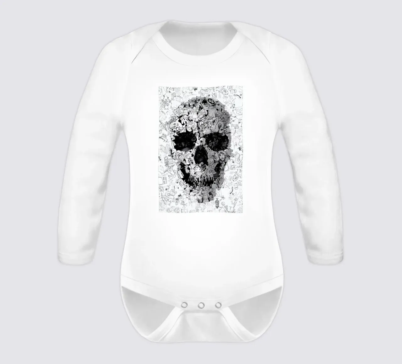 Doodle Skull BW Langarm Babybody von Ali Gulec