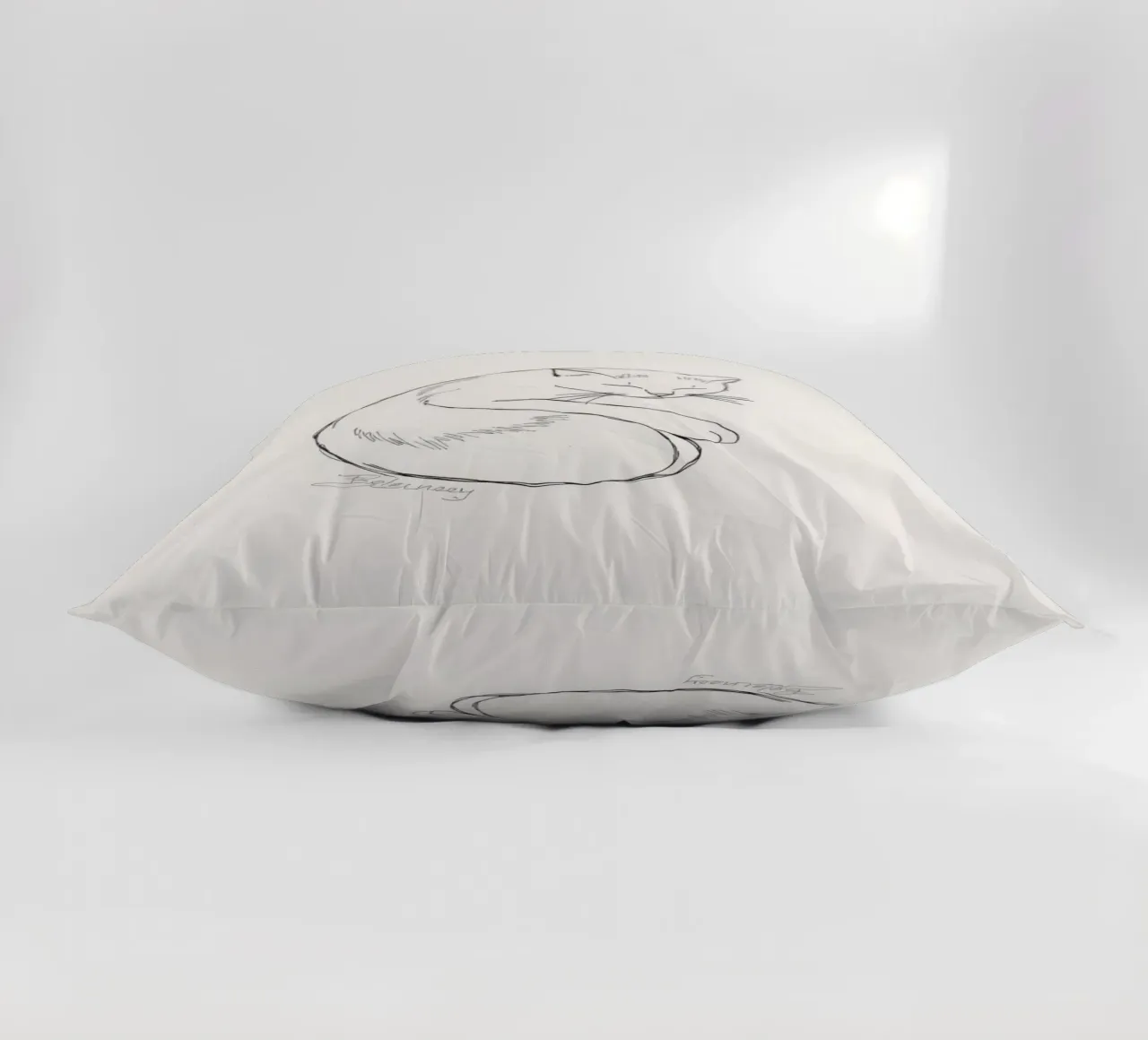 Line drawing of a resting cat with a minimalist design decorative cushion by DesignDoodle