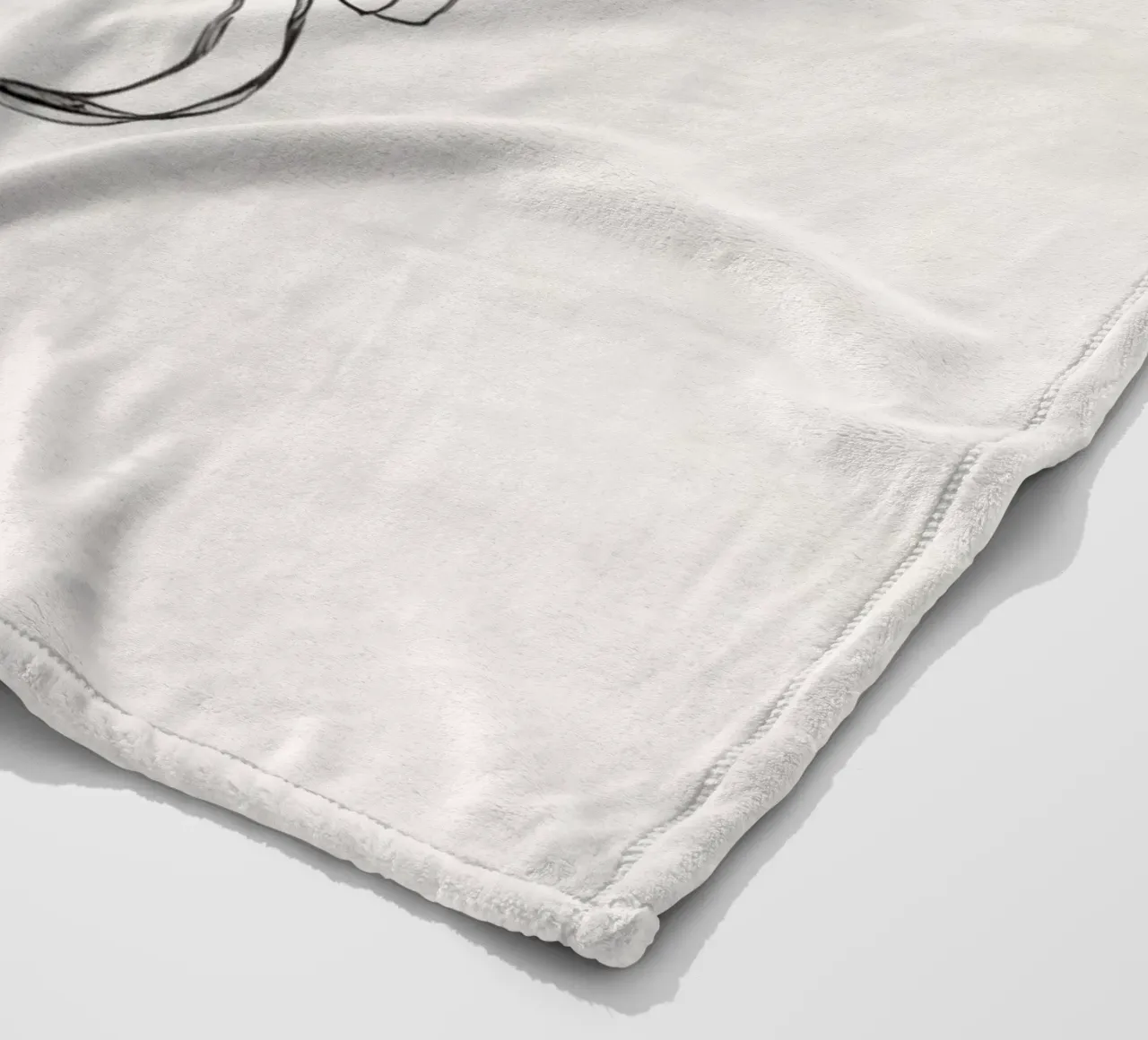 Line drawing of a resting cat with a minimalist design fleece blanket by DesignDoodle