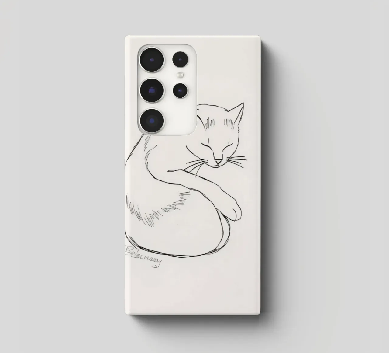 Line drawing of a resting cat with a minimalist design samsung phone case by DesignDoodle