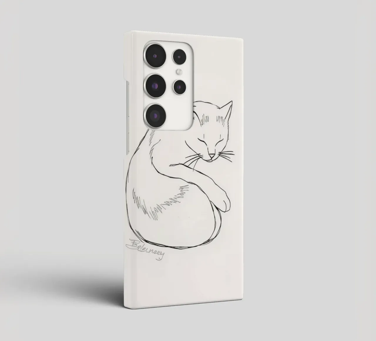 Line drawing of a resting cat with a minimalist design samsung phone case by DesignDoodle