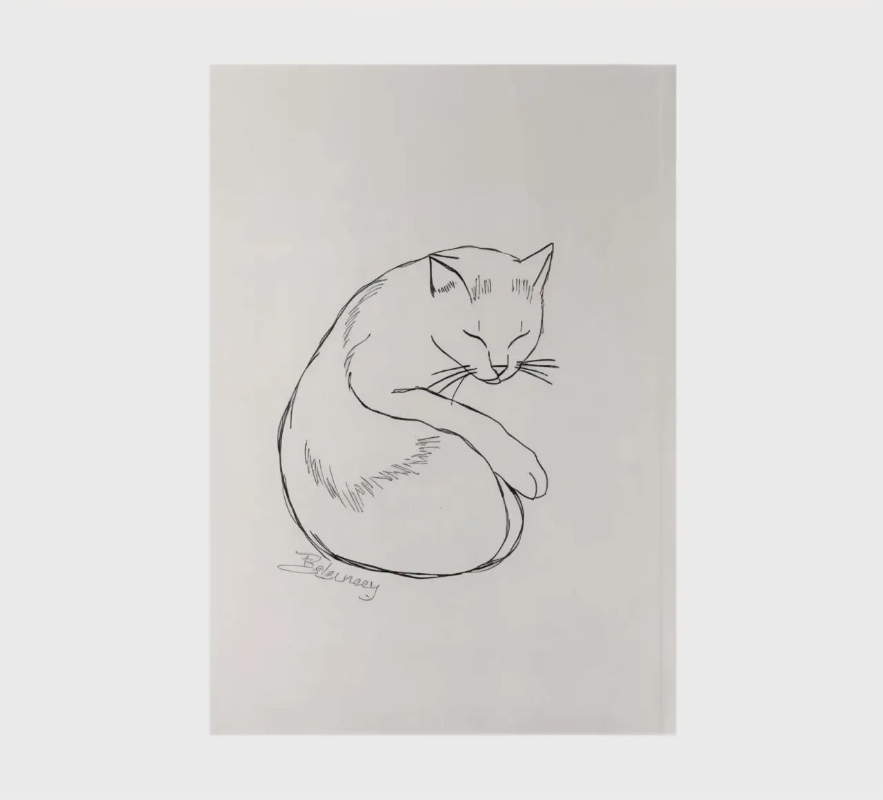 Dessin au trait d'un chat au repos avec un design minimaliste carnet de notes de DesignDoodle