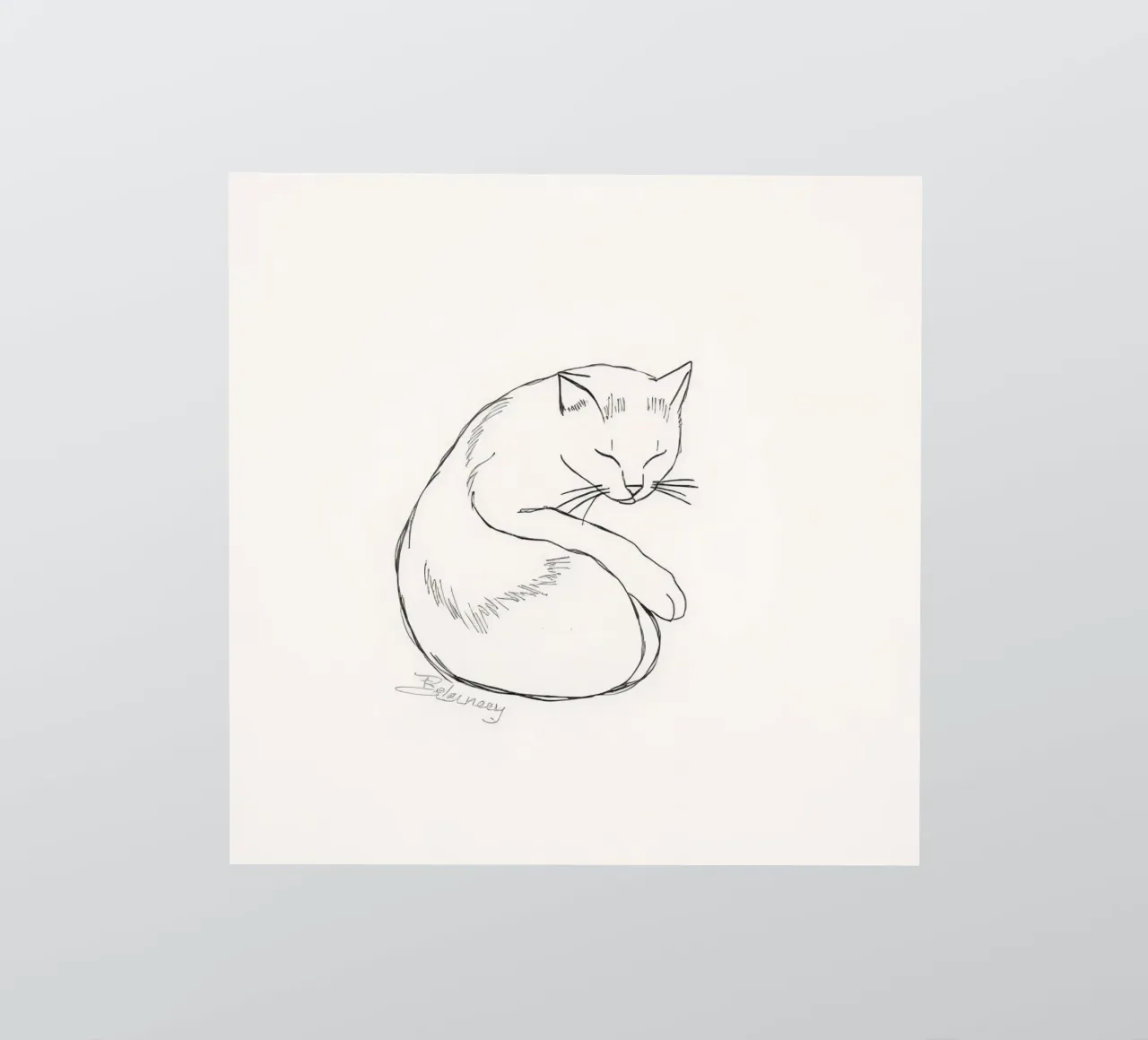 Line drawing of a resting cat with a minimalist design sticker by DesignDoodle